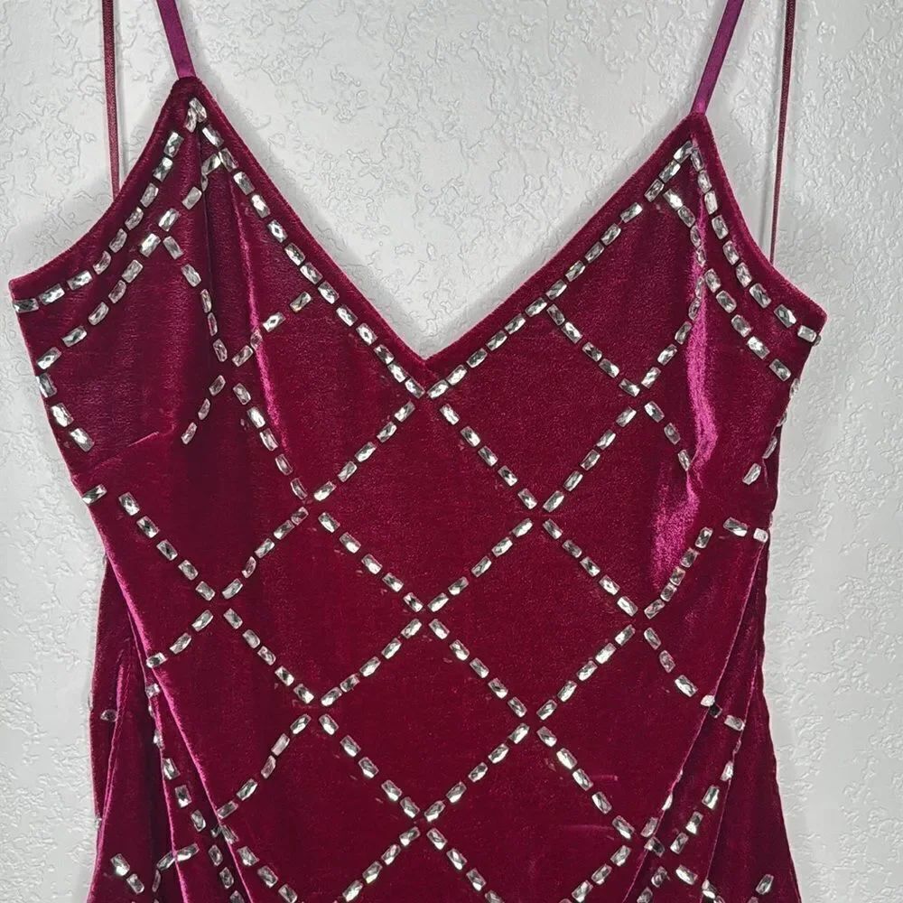 NWT Ramy Brook Omega Rhinestone Fuchsia Velvet Mini Dress Large - Picture 4 of 12